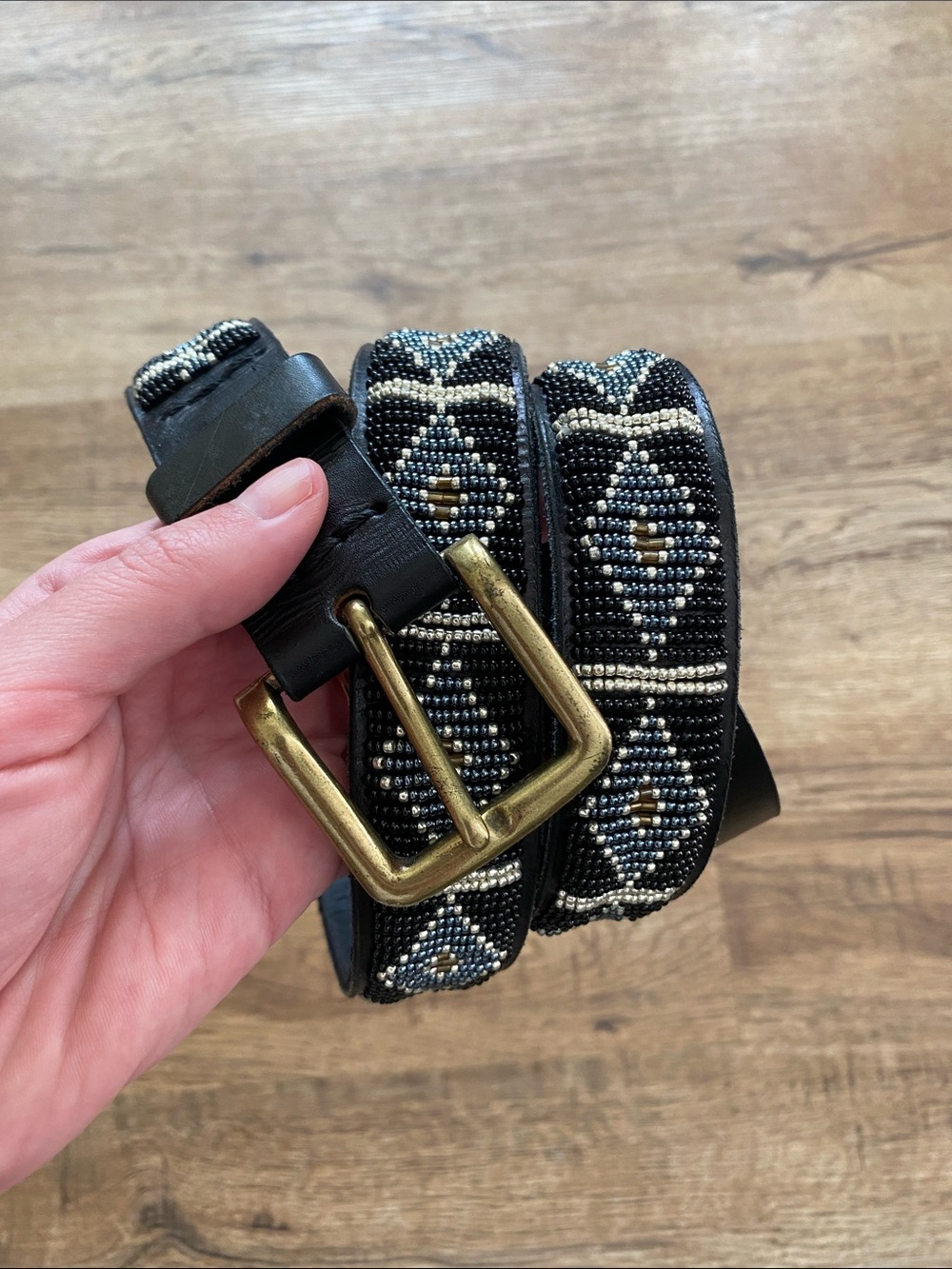 Beaded Leather Belt Size 36